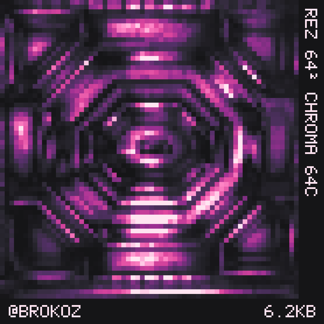 REZ photograph, 64 pixels square, CHROMA palette
