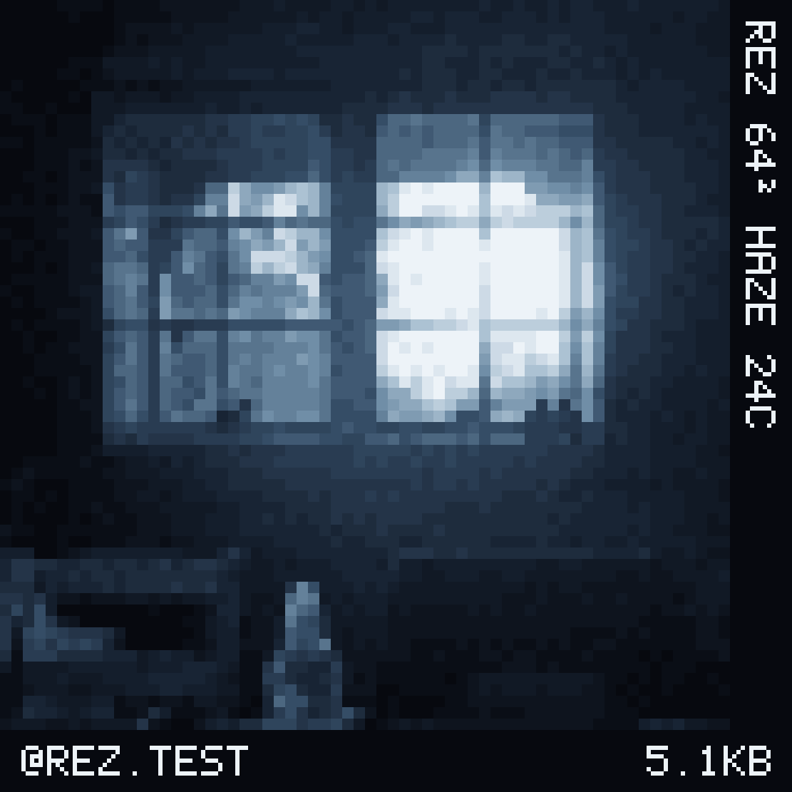 REZ photograph, 64 pixels square, HAZE palette