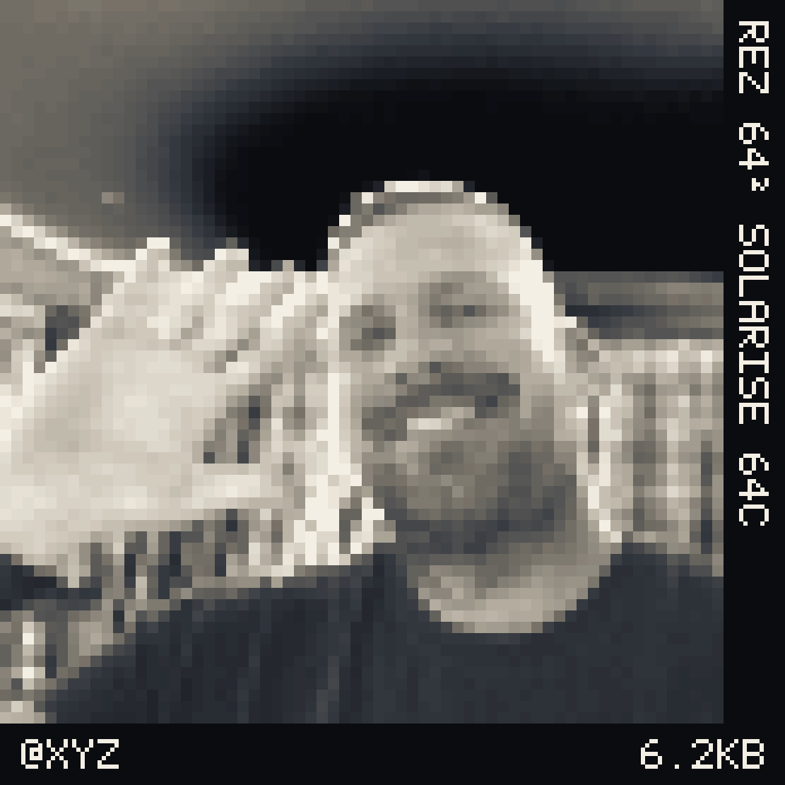 REZ photograph, 64 pixels square, SOLARISE palette